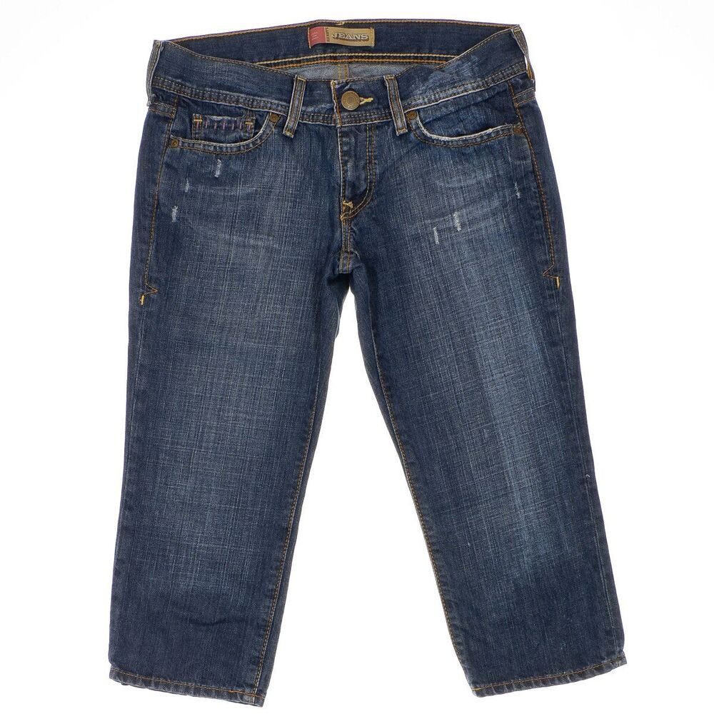 Old Navy Ultra Low Waist Capri Jeans 6 (31x19) Blue Distressed Y2K Denim Womens